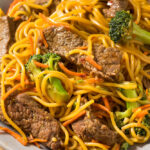 Homemade Beef Lo Mein Noodles with Carrots and Broccoli